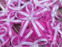 Vývazek, svatební mašlička na myrtu fuchsie šifon+ bílá saté...