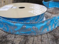 Stuha vánoční modra 2,5cm s ornamenty...